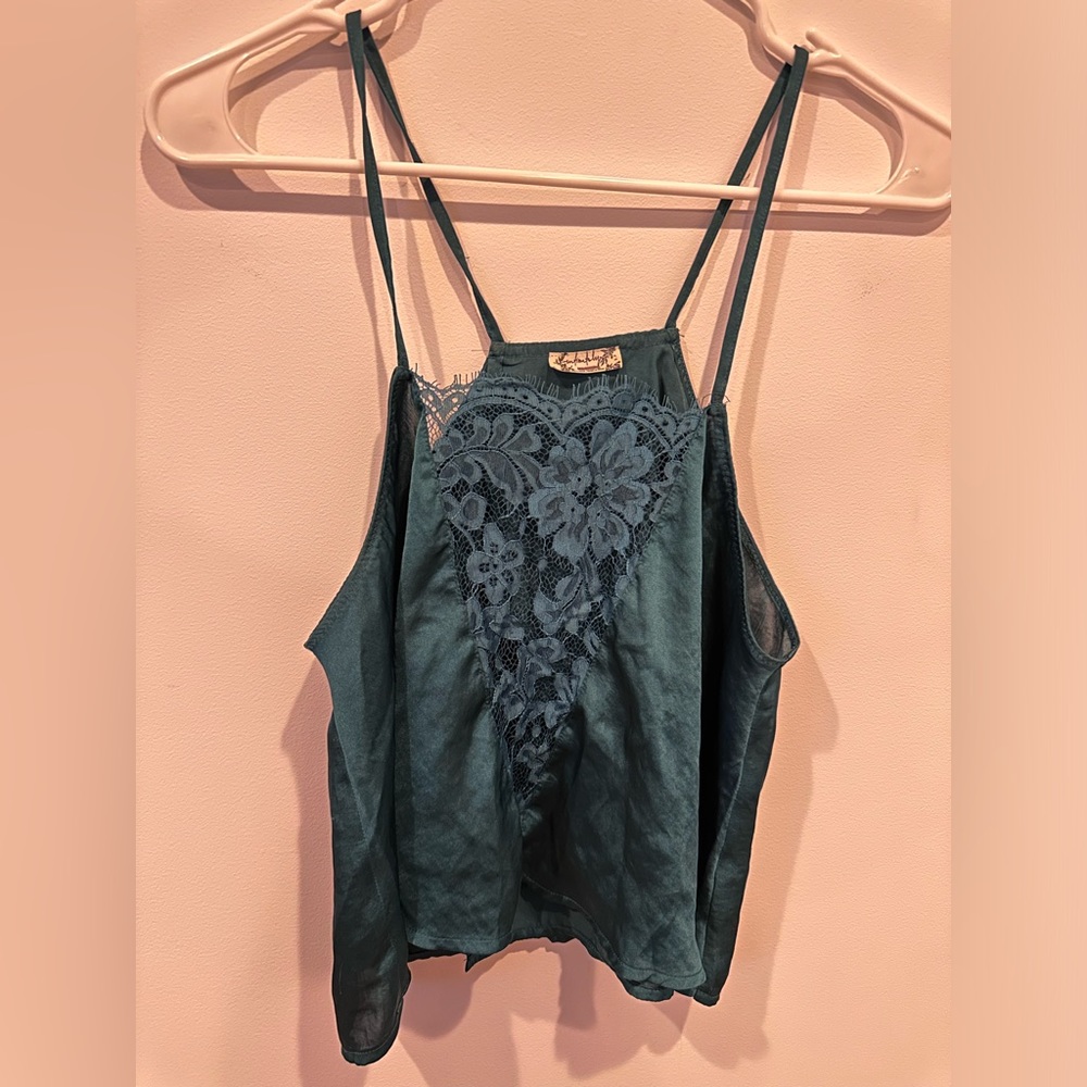 Teal silk top